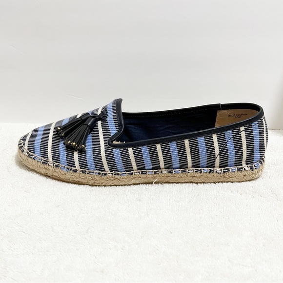 Talbots Shoes Talbots Blue White Stripes Canvas Flat Espadrilles